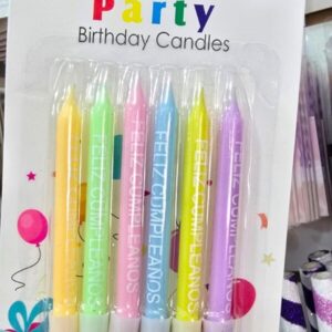 Set De Velas PASTELES FELIZ CUMPLEAÑOS BLANCO x 6 Multicolores con Portavela.